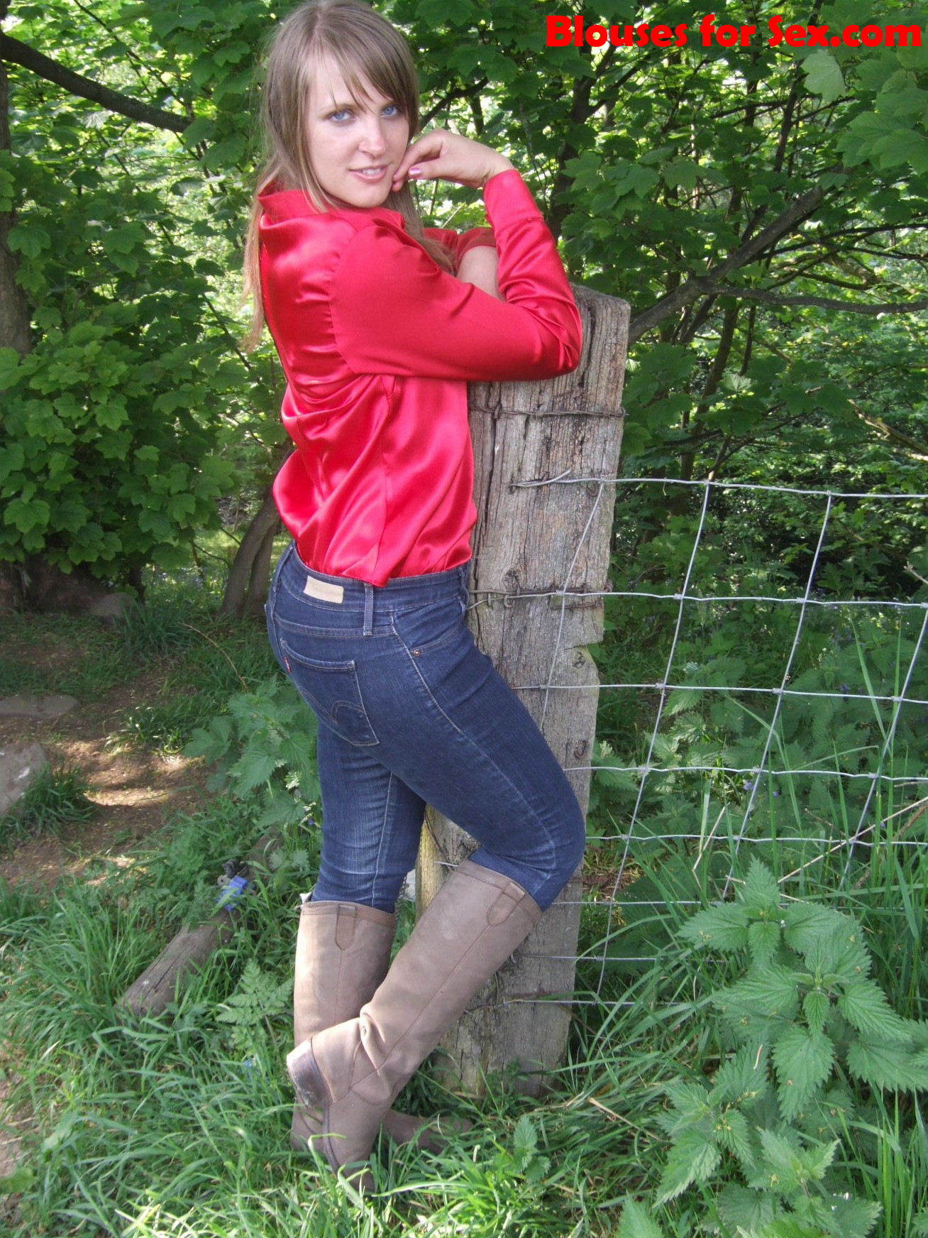Outdoor Girl in Red Satin