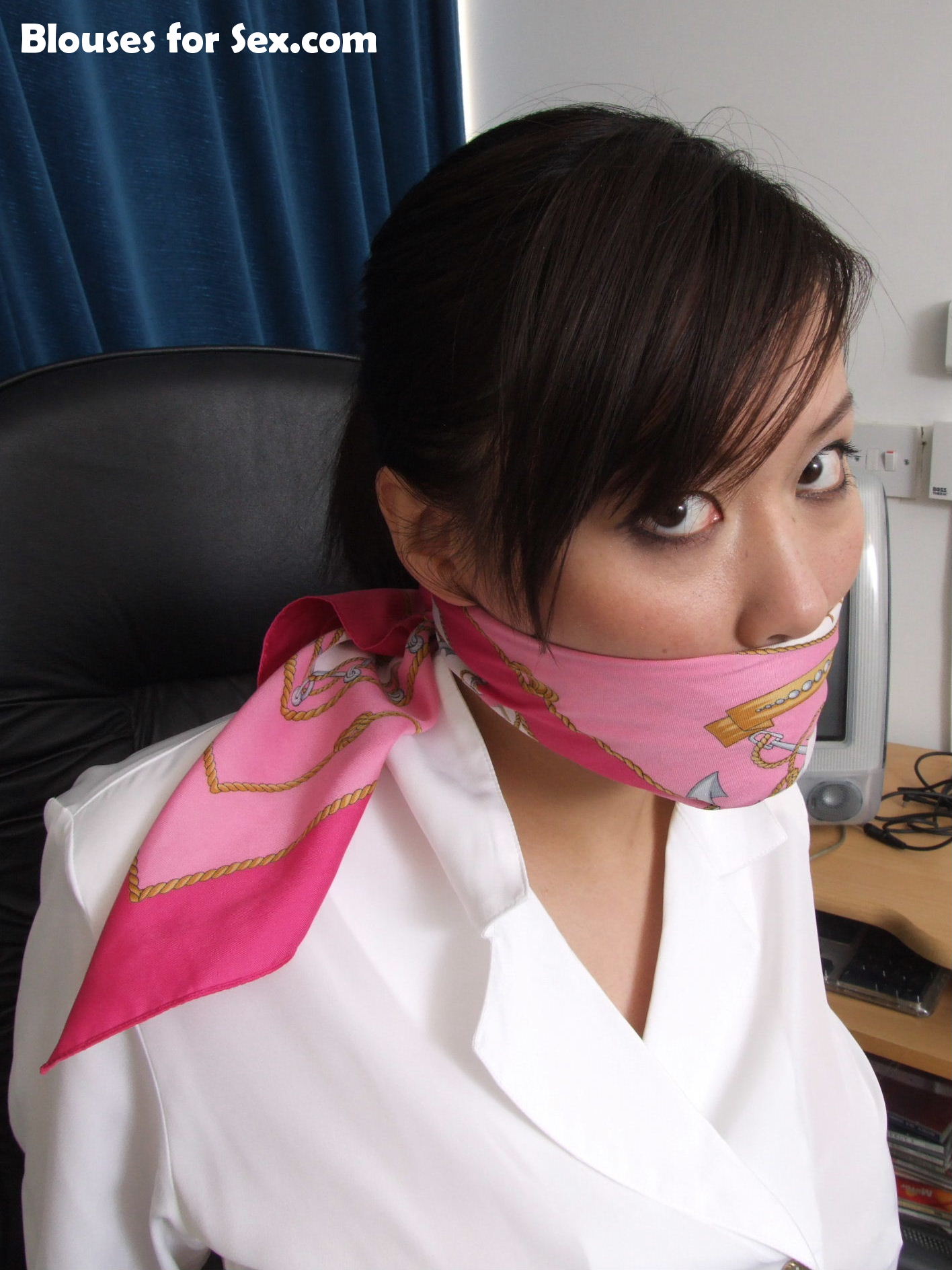 White Blouse and Scarf Gag